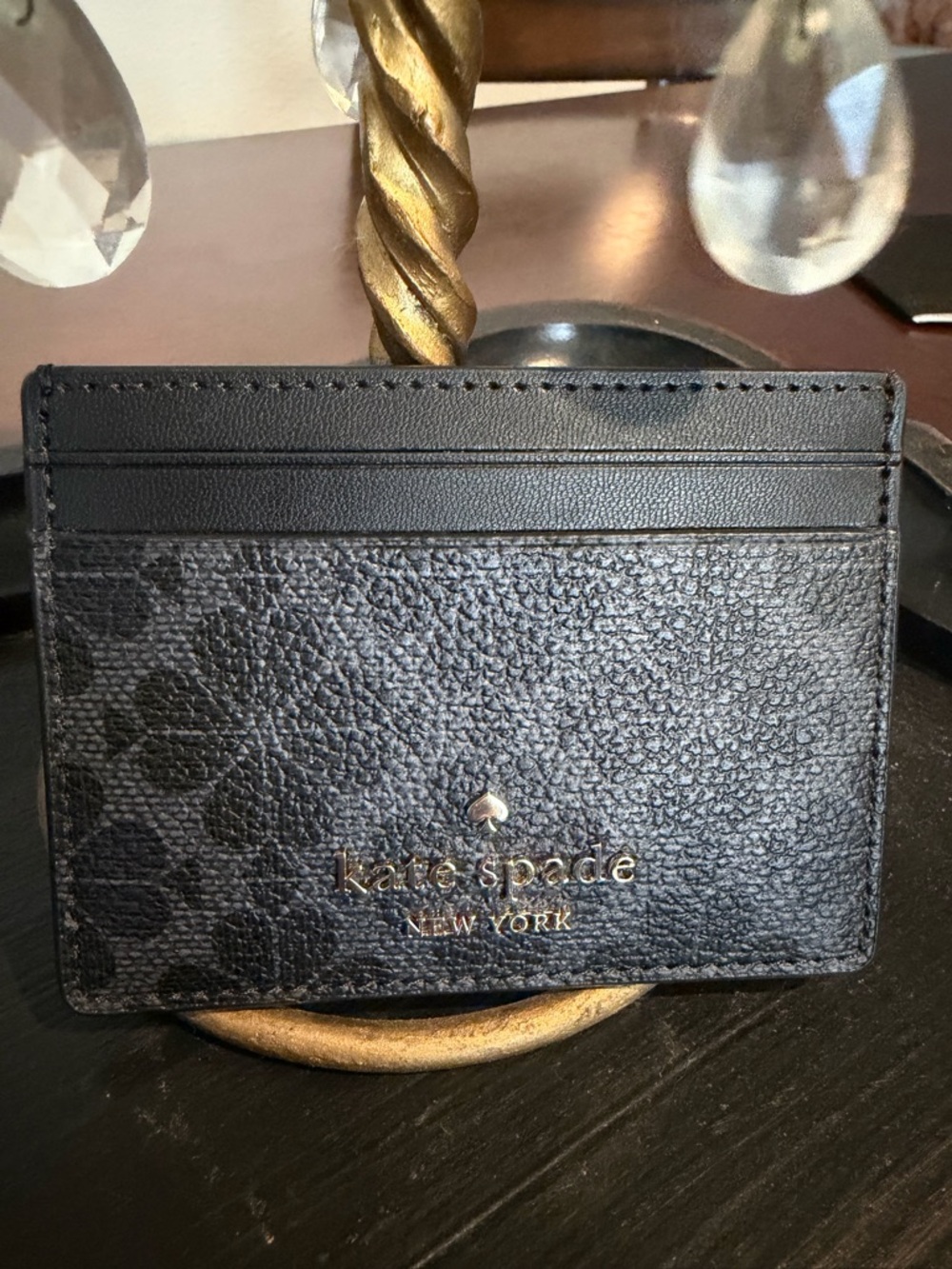 kate spade Black Textured Card & Key Holder with Gold Logo